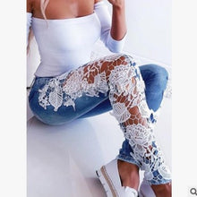 Load image into Gallery viewer, Ladies/Lace Cut-out Ruffle Jeans.