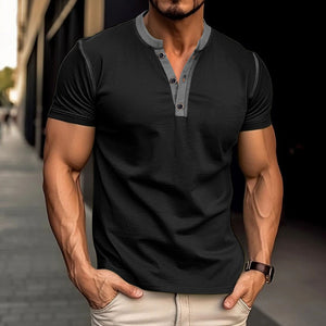 Short sleeved Polo Shirt-Button V-neck T-shirt.