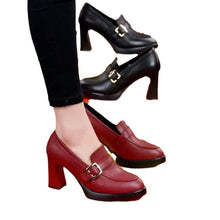 Load image into Gallery viewer, Thick Soled/ Thick Heels/ Deep Cut Women&#39;s Leather Shoes.