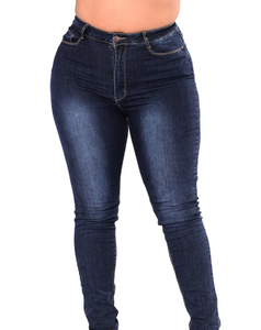 Plus size fashion-High elastic denim pants