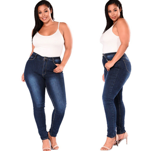 Plus size fashion-High elastic denim pants