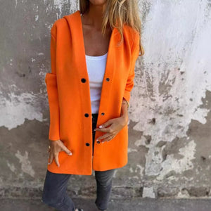 Casual Hooded - Single Breasted Cardigan - Loose Solid Color Jacket .