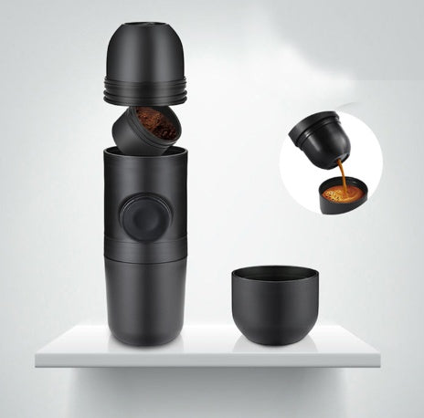 Condensed portable mini coffee machine.