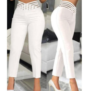 Casual Solid Color - Ribbon Hollow Belt pants