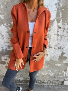 Casual Hooded - Single Breasted Cardigan - Loose Solid Color Jacket .