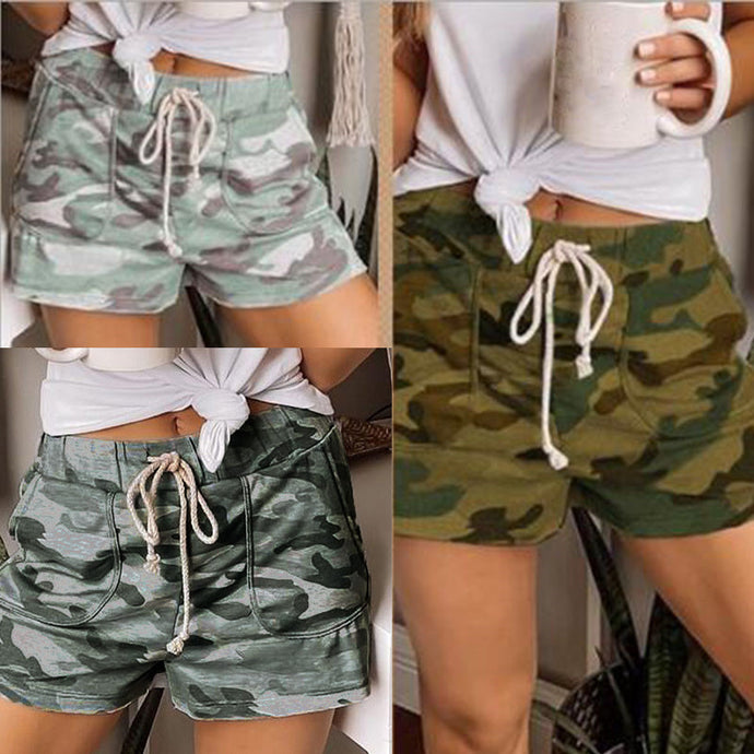 Camo Casual Shorts - Loose Strap Pants.