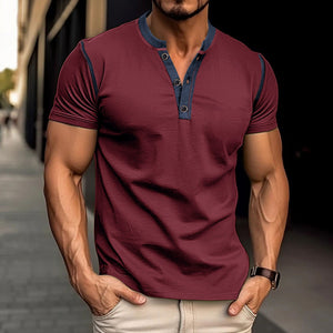 Short sleeved Polo Shirt-Button V-neck T-shirt.