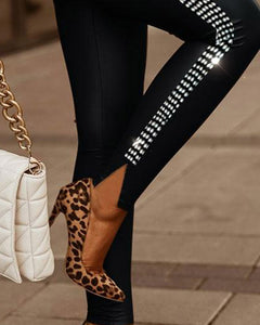 Rhinestone Small Slit Tight Trousers.