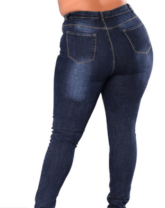 Plus size fashion-High elastic denim pants