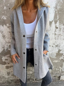 Casual Hooded - Single Breasted Cardigan - Loose Solid Color Jacket .