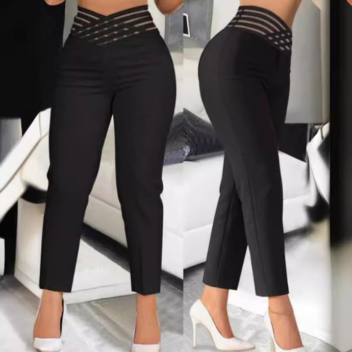 Casual Solid Color - Ribbon Hollow Belt pants