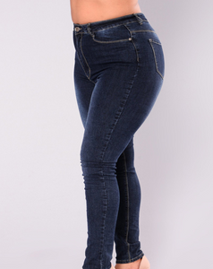 Plus size fashion-High elastic denim pants