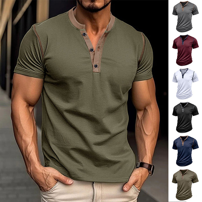 Short sleeved Polo Shirt-Button V-neck T-shirt.