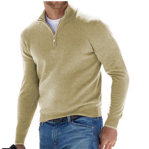 Men's Casual Long Sleeve V-neck Cashmere Zipper Top