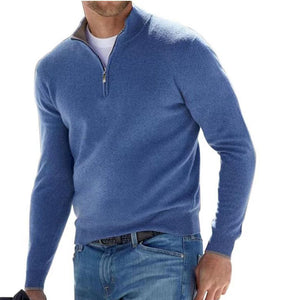 Men's Casual Long Sleeve V-neck Cashmere Zipper Top