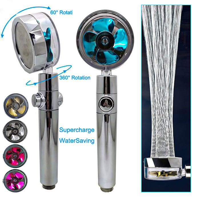 Shower Head Water Saving Flow 360 Degrees Rotating With Small Fan High Pressure Spray Nozzle