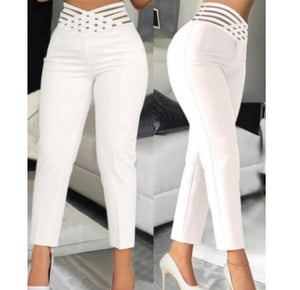 Casual Solid Color - Ribbon Hollow Belt pants