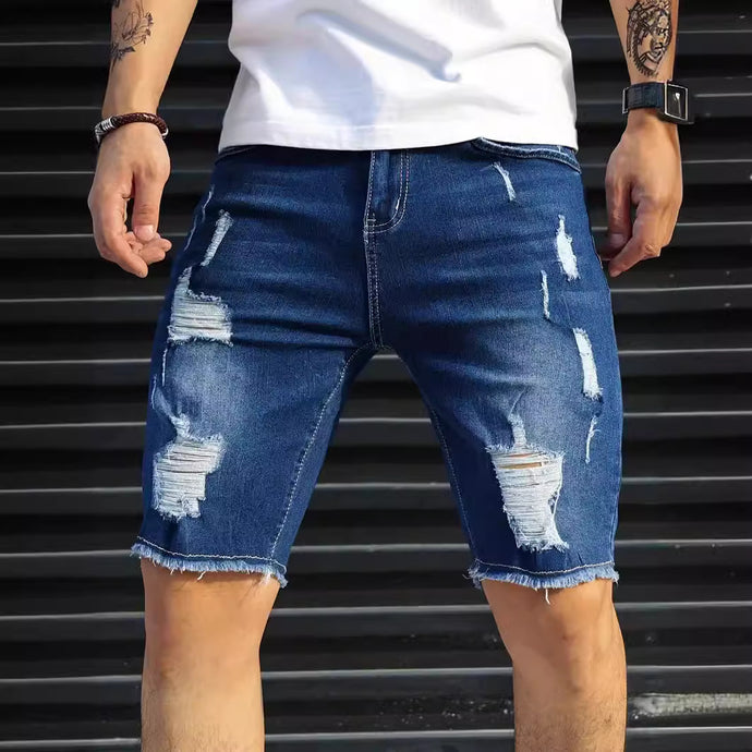 Leisure-Ripped Slim Fit-Denim Shorts.