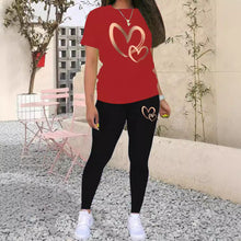 Load image into Gallery viewer, Heart Printing Casual Suit - Short Sleeve T-shirt.