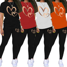 Load image into Gallery viewer, Heart Printing Casual Suit - Short Sleeve T-shirt.