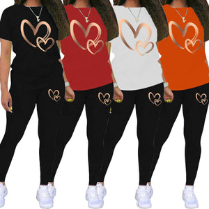 Heart Printing Casual Suit - Short Sleeve T-shirt.