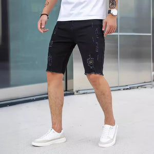 Leisure-Ripped Slim Fit-Denim Shorts.