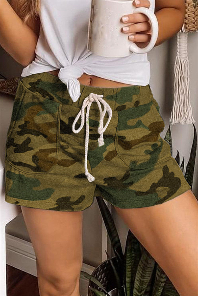 Camo Casual Shorts - Loose Strap Pants.