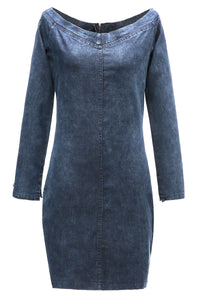 Denim Dress/Women's Vintage Cut Neck Wrap.