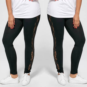 Plus Size-Hollow Out Lace Leggings