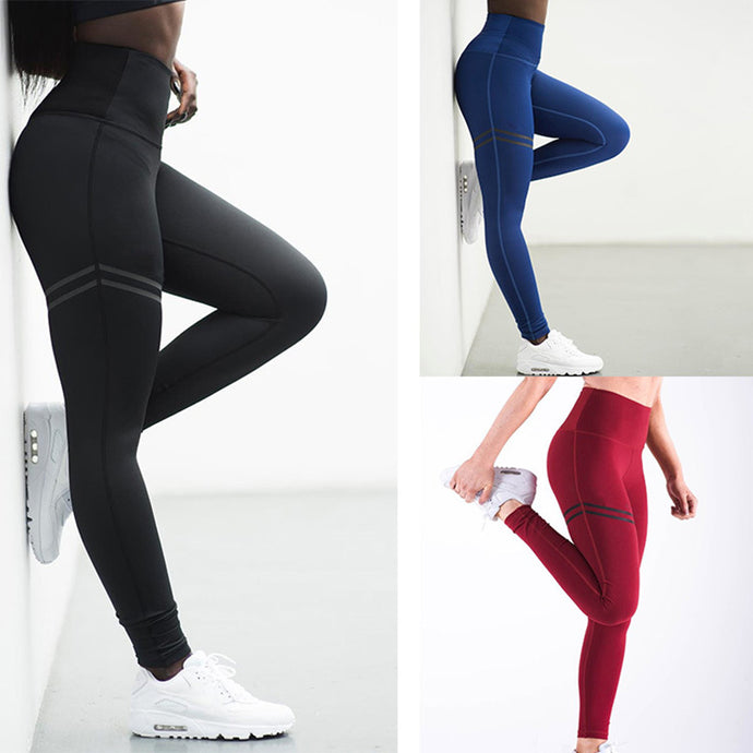 High waist-solid color stretch yoga pants.