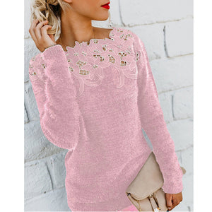 Stitching lace-long sleeve sweater