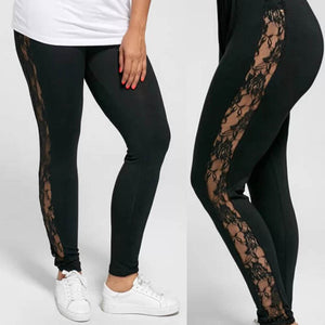 Plus Size-Hollow Out Lace Leggings