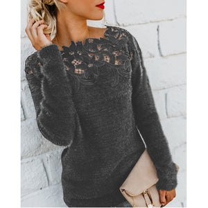 Stitching lace-long sleeve sweater