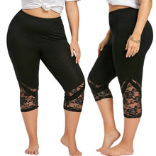 Load image into Gallery viewer, Lace stitching-plus size-cropped trousers.