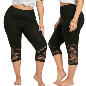 Lace stitching-plus size-cropped trousers.