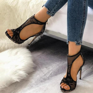 Lace Embellished Stiletto Heel-Plus Size Sandals