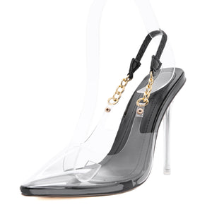 Metal Chain-Transparent High Heels Sandals.