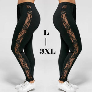 Plus Size-Hollow Out Lace Leggings