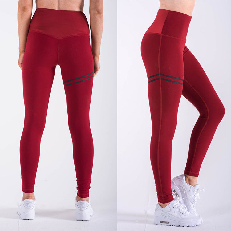 High waist-solid color stretch yoga pants.