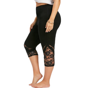 Lace stitching-plus size-cropped trousers.