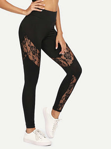 Lace perspective-sports yoga pants.