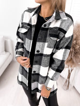 Load image into Gallery viewer, Long-sleeved Single-breasted Plaid Print Shirt, Collar Woolen Jacket.