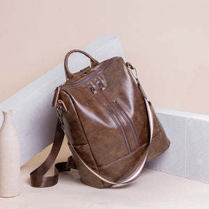 Oil Wax Leather Backpack-Soft Leather Leisure Travel.