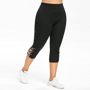 Knitted lace up-beaded leggings.