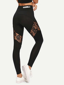 Lace perspective-sports yoga pants.