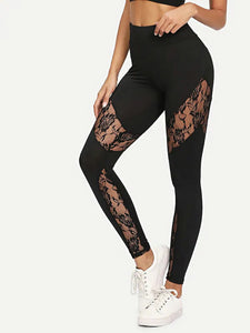 Lace perspective-sports yoga pants.