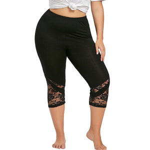 Lace stitching-plus size-cropped trousers.