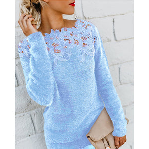 Stitching lace-long sleeve sweater