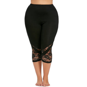 Lace stitching-plus size-cropped trousers.