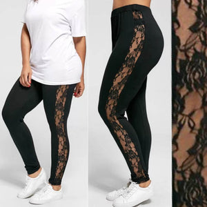 Plus Size-Hollow Out Lace Leggings